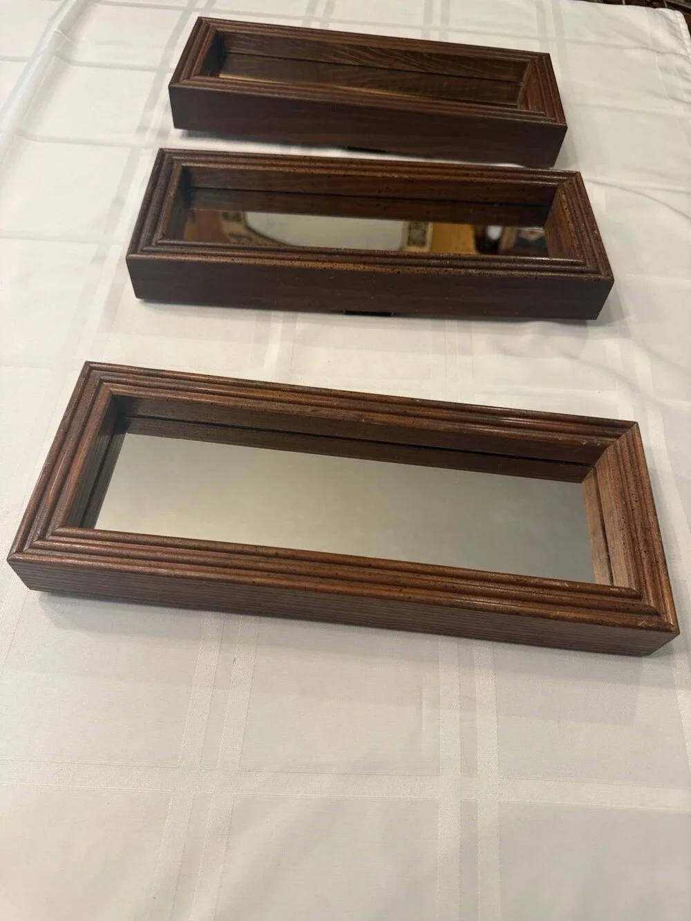 Vintage MCM Solid Wood Gallery Wall Mirrors Triple Set Tiered Molding 13x5x1 3/4